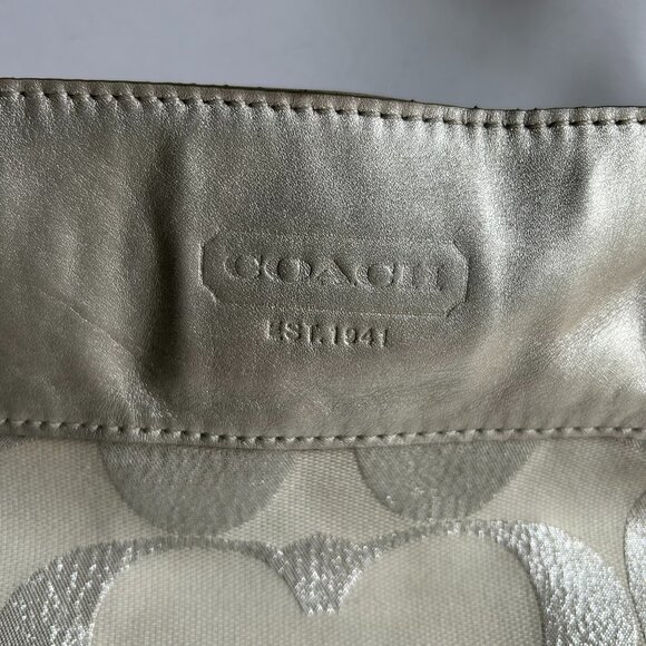 Coach Zoe Signature C Canvas Leather Hobo Shoulder Bag in Cream and Silver - Picture 5 of 17